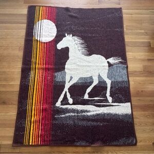 Vintage 1970s Lintex International Horse Throw Blanket Southwestern reversible